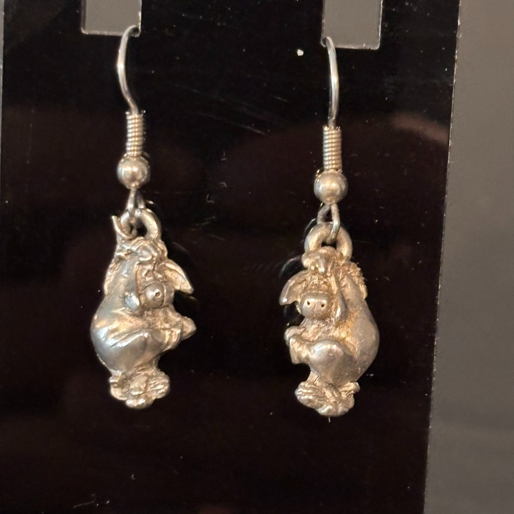 Vintage Disney Eyeore Silver Tone Dangle Earrings Winnie & The Pooh Pierced Ears